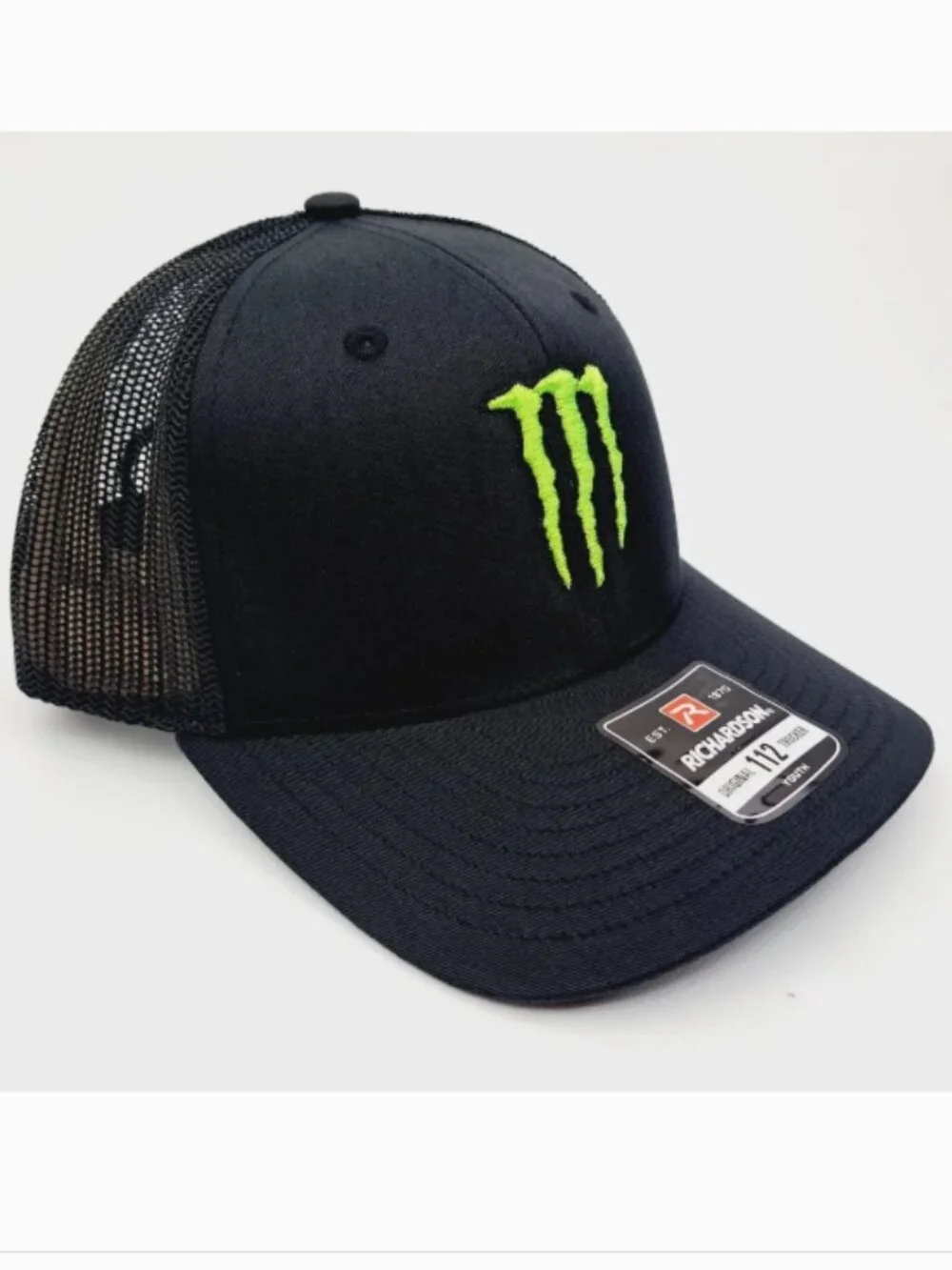 Richardson 112 Monster Energy Fox Youth Trucker Mesh Snapback Hat Black